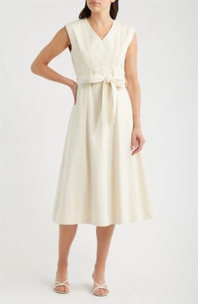 ZOE AND CLAIRE Stitch Tie Waist Midi Dress in Cream at Nordstrom, Size X-Small