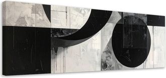 Feeby Cuadro En Lienzo, Abstracci&oacute;n Geom&eacute;trica En Blanco Y Negro, 120x40