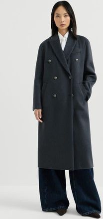 Brunello Cucinelli Hand-crafted coat in cashmere beaver double cloth with monili in Blue at Nordstrom, Size 44