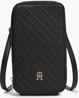 Tommy Hilfiger Womens Allover Monogram Debossed Phone Wallet - Black - OS
