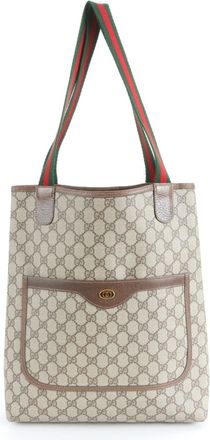 Gucci Brown Leather Coated Canvas Shoulder Bag Tote Bag (Pre-Owned)