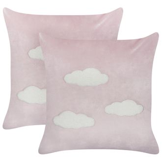 Beliani Beliani - Lote De 2 Cojines Decorativos De Terciopelo Bordado Con Patr&oacute;n De Nubes En Color Rosa 45 X 45 Cm Ipomea