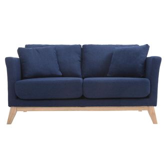 Miliboo Sof&aacute; N&oacute;rdico 2 Plazas Desenfundable Azul Oscuro Y Patas Madera Clara Oslo
