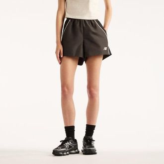 New Balance Mujer Trackside Woven Short en Gris, Polywoven, Talla XS
