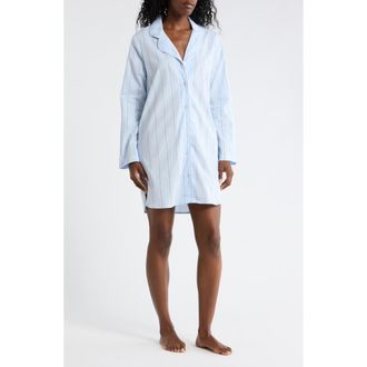 Nordstrom Rack Cotton Poplin Nightgown in Blue- White Kara Stripe at Nordstrom Rack, Size X-Large