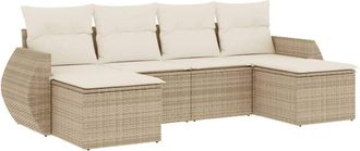 vidaXL Juego De Sof&aacute;s Jard&iacute;n Con Cojines 6 Pzas Rat&aacute;n Sint&eacute;tico Beige Vidaxl