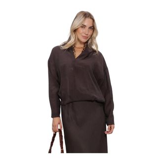 Summum Top met V-hals van Lyocell Blend - Dames - Blouses & Shirts - Bruin - Maat: M