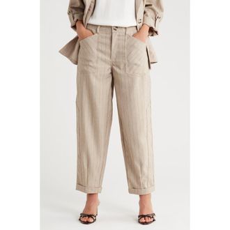 Democracy Pinstripe High Waist Cuffed Barrel Leg Pants in Heather Walnut/Black at Nordstrom Rack, Size 12