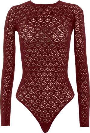 Wolford Body met net-patroon en lange mouwen - Rood