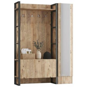 Dmora Mobile da Ingresso Damasco, Specchio Incluso, Appendiabiti, 5 Ripiani, 126x34x180h cm Marrone Quercia
