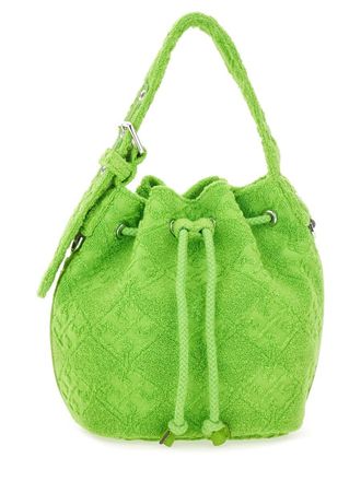 Tory Burch Womens T Monogram Mini Bucket Bag Green Cotton Handbags Hand