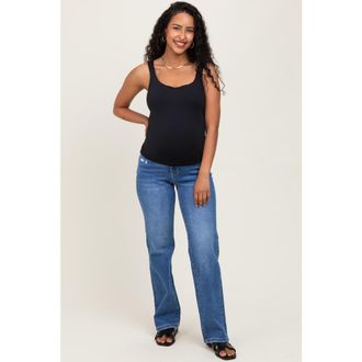 Pinkblush Mid Rise Full Length Straight Leg Maternity Jeans in Blue at Nordstrom, Size 31 29