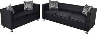 vidaXL Vidaxl - Conjunto De Sof&aacute;s De 2 Y 3 Plazas De Cuero Artificial Negro