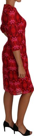 Dolce & Gabbana Floral Crochet Lace Red Pink Sheath Womens Dress
