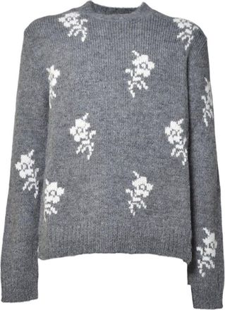 Jil Sander Medium Grey Knitted Sweater With Floral Motifs