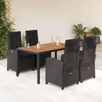 vidaXL Set De Muebles Jard&iacute;n 5 Pzas Con Cojines Rat&aacute;n Sint&eacute;tico Negro Vidaxl