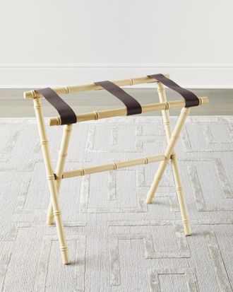 Gate House Furniture Bamboo Inspired Luggage Rack with Leather Straps