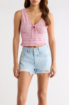 Rip Curl Paradise Check Cotton Blend Crop Tank in Pink at Nordstrom, Size Xx-Small