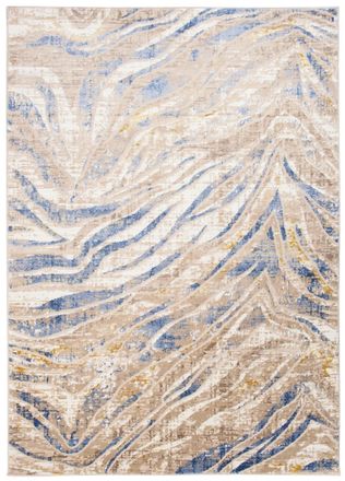 Tapiso Alfombra de sal&oacute;n ondas marr&oacute;n claro azul crema beige 120 x 170 cm