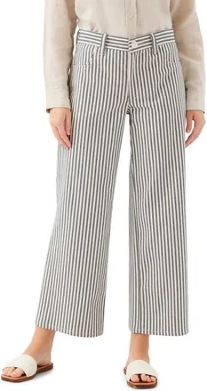 Karen Kane Stripe Crop Wide Leg Jeans in Cream W/Navy at Nordstrom, Size 14