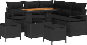 vidaXL Conjunto De Sof&aacute; De Jard&iacute;n Con Coj&iacute;n Con Almohada 8 Pcs Negro Vidaxl