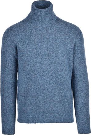 Roberto Collina Blue Cotton-Blend Turtleneck Sweater