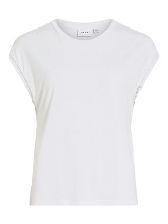 Vila Kurzarmshirt VILA VIMODALA C/S O-NECK DETAIL TOP - NOOS, Damen, Gr. XXL, optical snow, Jersey, Obermaterial: 70% Modal, 30% Polyester, unifarben, regu