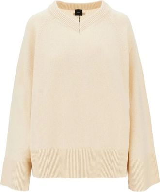 Pinko Pinko - V-hals trui van wol en kasjmier - Dames - Truien - Beige - Maat: L Wol