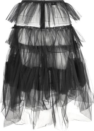 Dries Van Noten Tulle Midi Tiered Skirt in Black Polyester