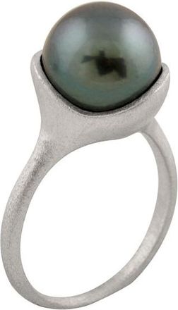 Splendid Pearls Rhodium Plated Silver 10-10.5Mm Freshwater Pearl Ring