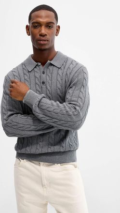 Le 31 Mens Twisted-cable knit Polo Shirt sweater