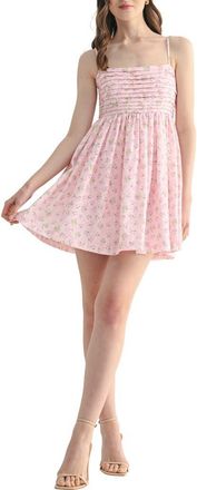 Lush Floral Embroidered Eyelet Fit & Flare Minidress in Pink Ditsy at Nordstrom Rack, Size X-Large