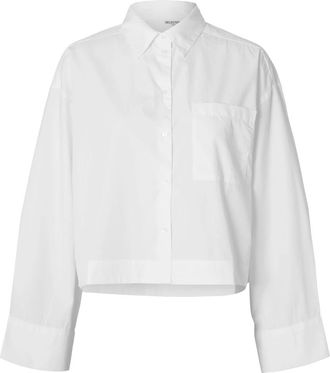 Selected Cropped Boxy Shirt - Dames - Overhemden - Wit - L - Katoen - Overhemden