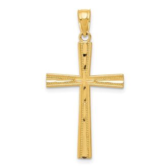 Diamond2Deal 14k Yellow Gold Reversible Satin Diamond-cut Cross Pendant