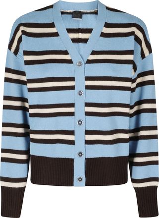Pinko Light Blue Brown Striped Wool-Cashmere Cardigan