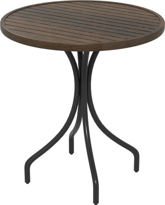 OUTSUNNY Round Garden Table Outdoor Side Table with Steel Frame - Brown Wood Grain | TJ Hughes