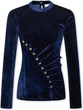 Paco Rabanne Fluwelen Gedrapeerde Top met Juwelenknopen - Dames - Longsleeves - Blauw - 2XS - Tops
