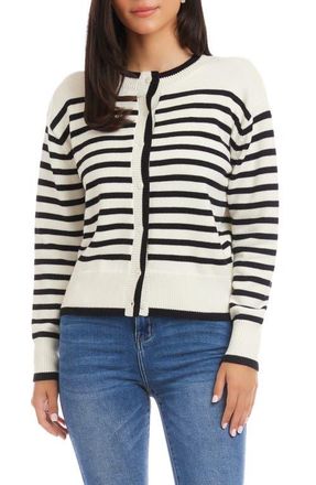 Karen Kane Stripe Cardigan Sweater in Black/Cream at Nordstrom, Size X-Small