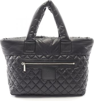 Chanel Black Nylon Leather Handbag Tote Bag (Pre-Owned)