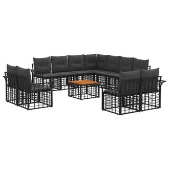 vidaXL Conjunto De Sof&aacute;s De Exterior 12 Pcs Negro Y Gris Oscuro Vidaxl