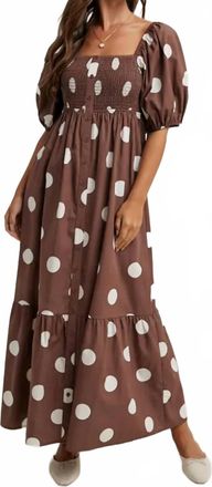 Wishlist Puff Sleeve Polka Dot Dress In Chocolate/white