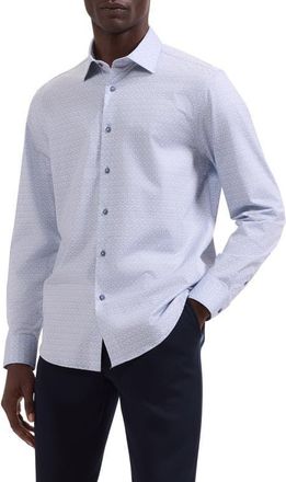 Bugatchi Jimmy OoohCotton Dash Print Button-Up Shirt in Air Blue at Nordstrom, Size Xxx-Large