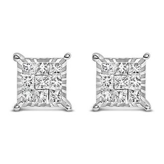 House of Brilliance Sterling Silver 1/2 Cttw Princess Diamond Composite Square Stud Earrings at Nordstrom