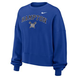 Nike Womens College (Hampton University) Phoenix Fleece Crewneck Sweatshirt in Blue | W33302HMTU26-RYL