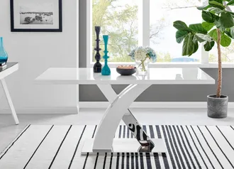 Furniturebox Atlanta 160cm Chrome Metal & White High Gloss 6-Seater Dining Table