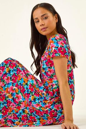 Roman Floral Button Pocket Dress
