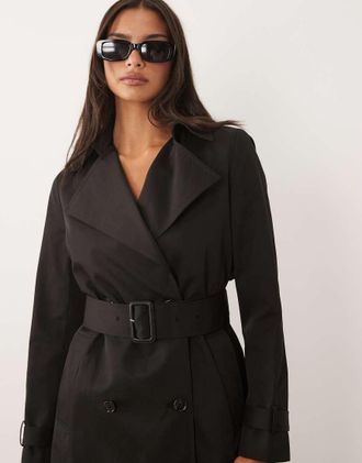 Forever New Trench nero con bottoni e laccetti
