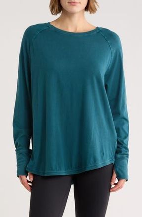 Zella Vintage Wash Relaxed Long Sleeve 2.0 Tee in Teal Seagate at Nordstrom Rack, Size X-Large