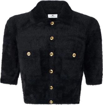 Elisabetta Franchi Mini Cardigan van gebreide stof met juweelknopen - Dames - Vesten - Zwart - S - Truien & Vesten
