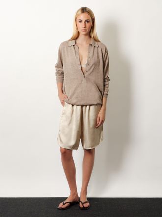 Frankie Shop Womens Polo Shirt Tala Wool-Blend Beige Knitwear Sweater